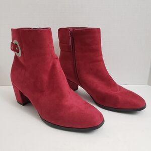 Size 7.5 Maroon Red Suede Block Heel Ankle Booties